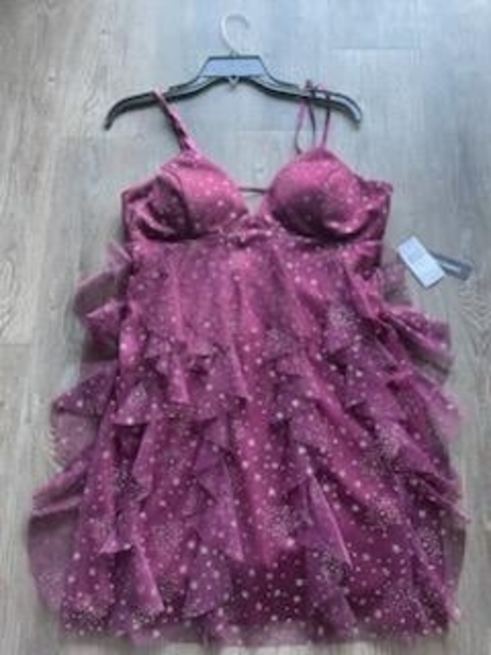 Pink Starprint Ruffle Mini Dress with Spaghetti Straps